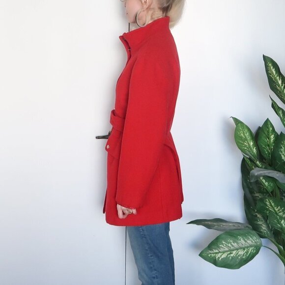 Michael Kors 100% Wool Red Coat With Stand-collar & Belt - Picture 11 of 13